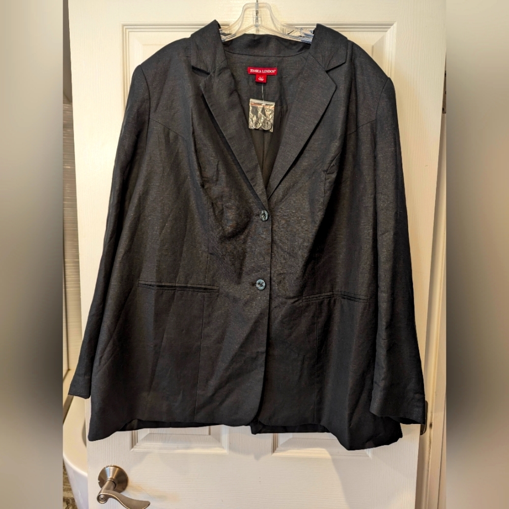 NWT Jessica London Plus Size 22 Tall  Black Linen bland Blazer/Suit Jacket